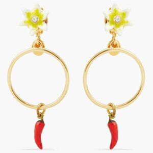LES NEREIDES Red Chilli And Flower Hoop Earrings | APVE1061